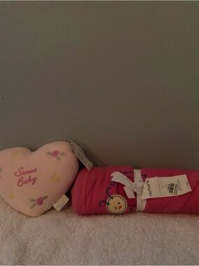 Carter's Pink Baby Blanket  Cheerful Bug Embroidery & Free Heart Rattle